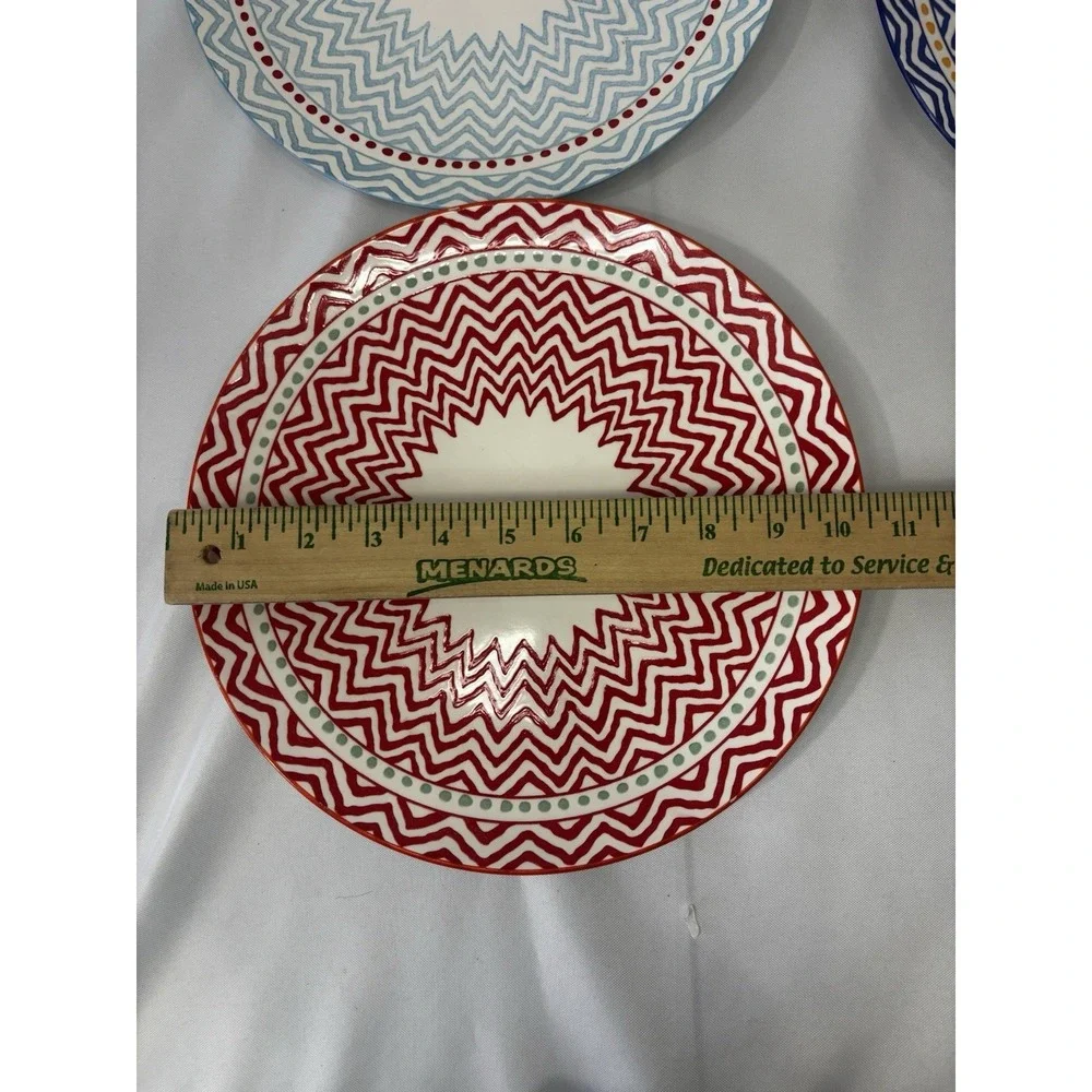 Set Of 6‎ Handmade Geometric Zig Zag Colorful Dinner Plates  10.25
